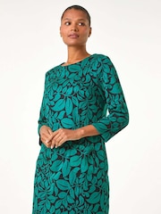 Roman Green Leaf Print Pocket Detail Shift Dress - Image 1 of 5