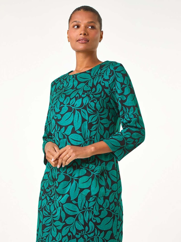 Roman Green Leaf Print Pocket Detail Shift Dress - Image 1 of 5
