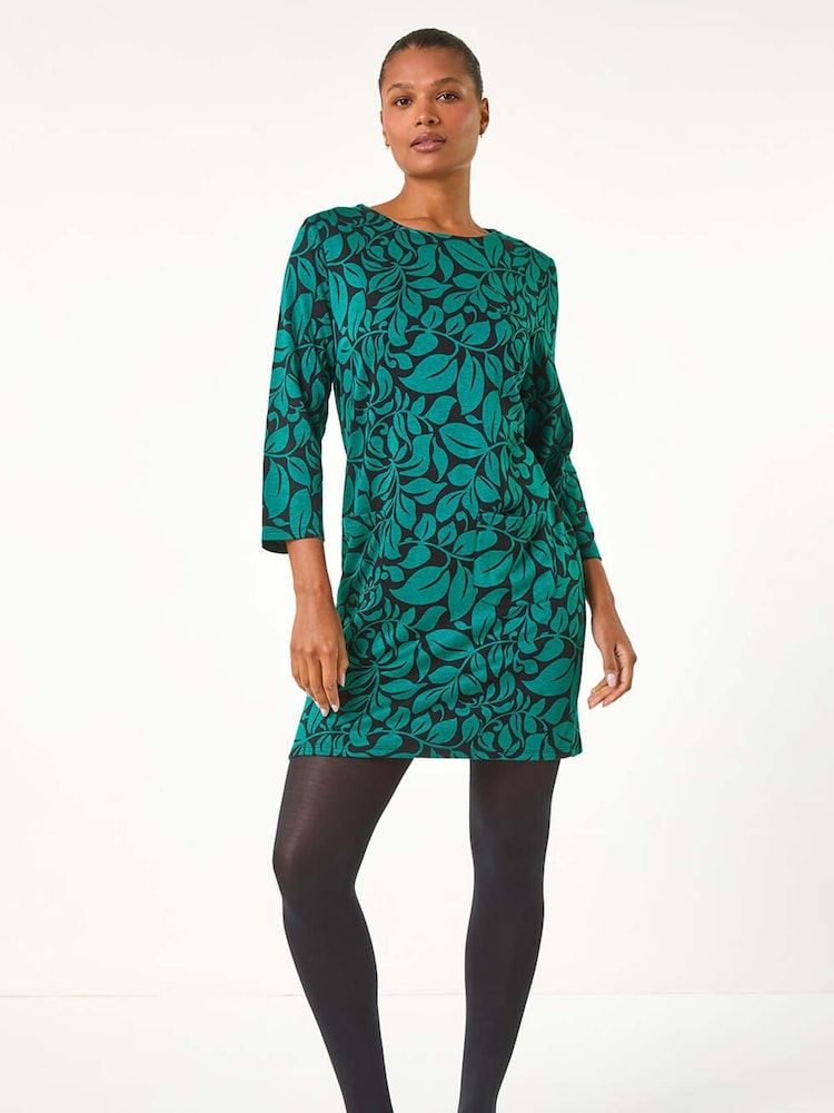 Roman Green Leaf Print Pocket Detail Shift Dress - Image 2 of 5