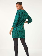 Roman Green Leaf Print Pocket Detail Shift Dress - Image 3 of 5