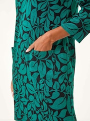 Roman Green Leaf Print Pocket Detail Shift Dress - Image 5 of 5