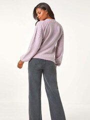 Roman Purple Graduated Faux Pearl Cable Knit Jumper - Image 4 of 5