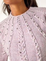 Roman Purple Graduated Faux Pearl Cable Knit Jumper - Image 5 of 5