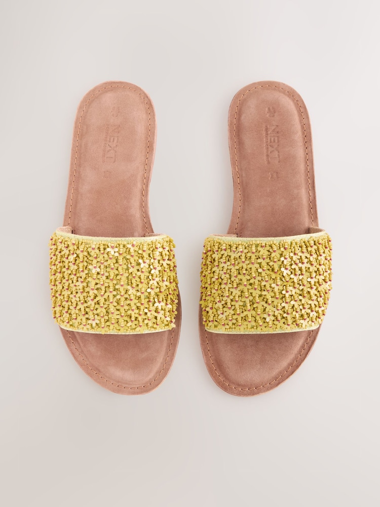 Lime Green Leather Standard/Wide Fit Forever Comfort® Beaded Flower Mules - Image 1 of 9