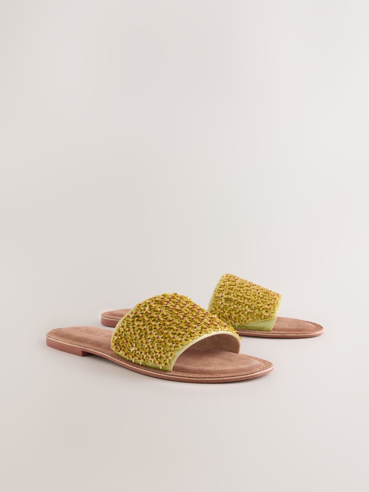 Lime Green Leather Standard/Wide Fit Forever Comfort® Beaded Flower Mules - Image 5 of 9