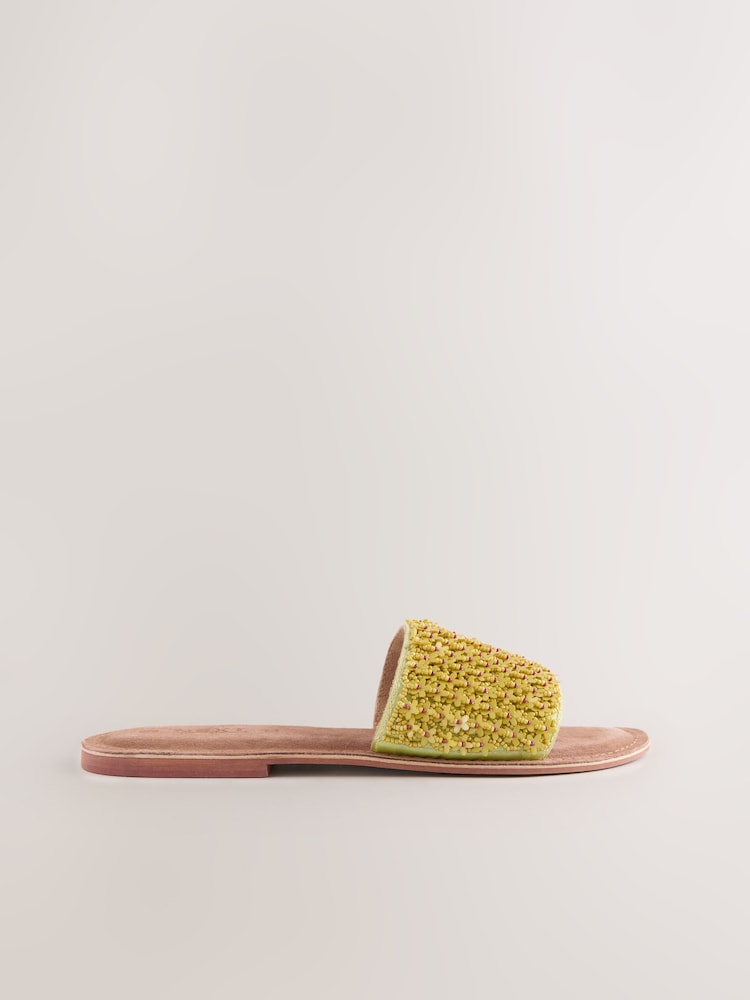 Lime Green Leather Standard/Wide Fit Forever Comfort® Beaded Flower Mules - Image 6 of 9