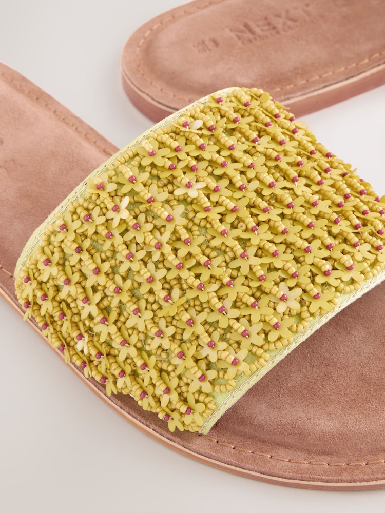 Lime Green Leather Standard/Wide Fit Forever Comfort® Beaded Flower Mules - Image 7 of 9