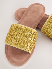 Lime Green Leather Standard/Wide Fit Forever Comfort® Beaded Flower Mules - Image 8 of 9