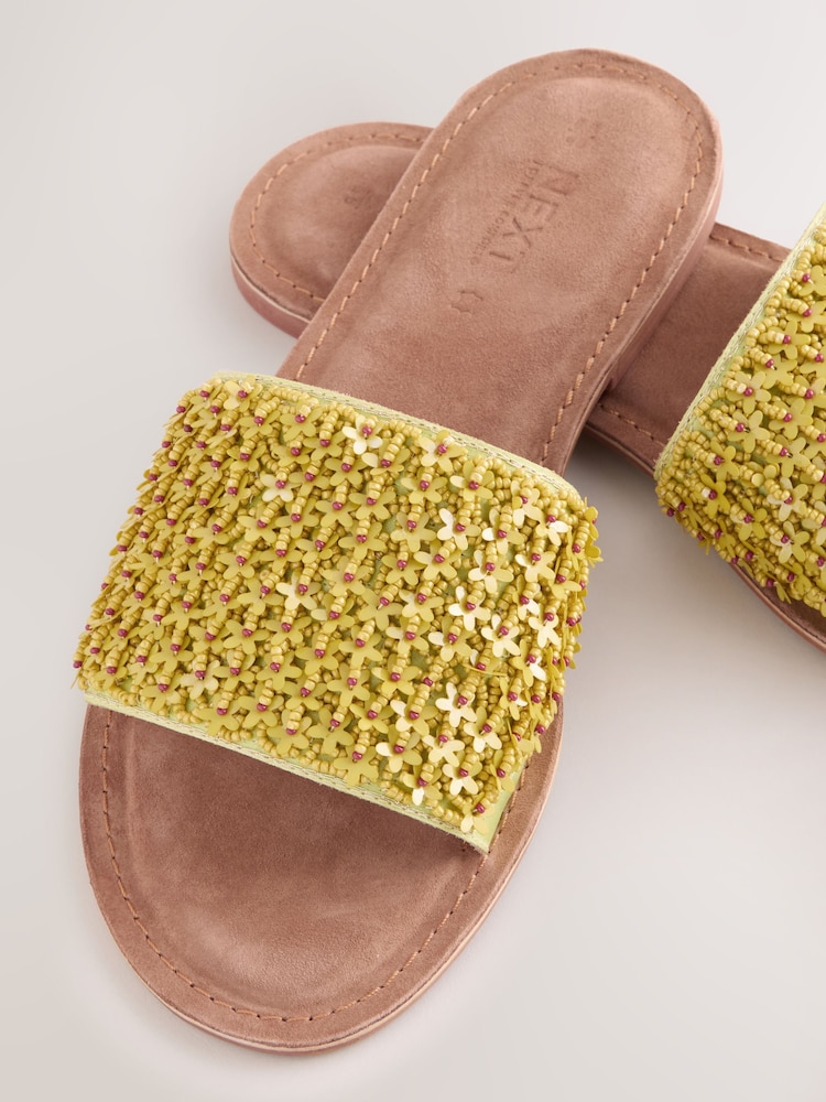 Lime Green Leather Standard/Wide Fit Forever Comfort® Beaded Flower Mules - Image 8 of 9