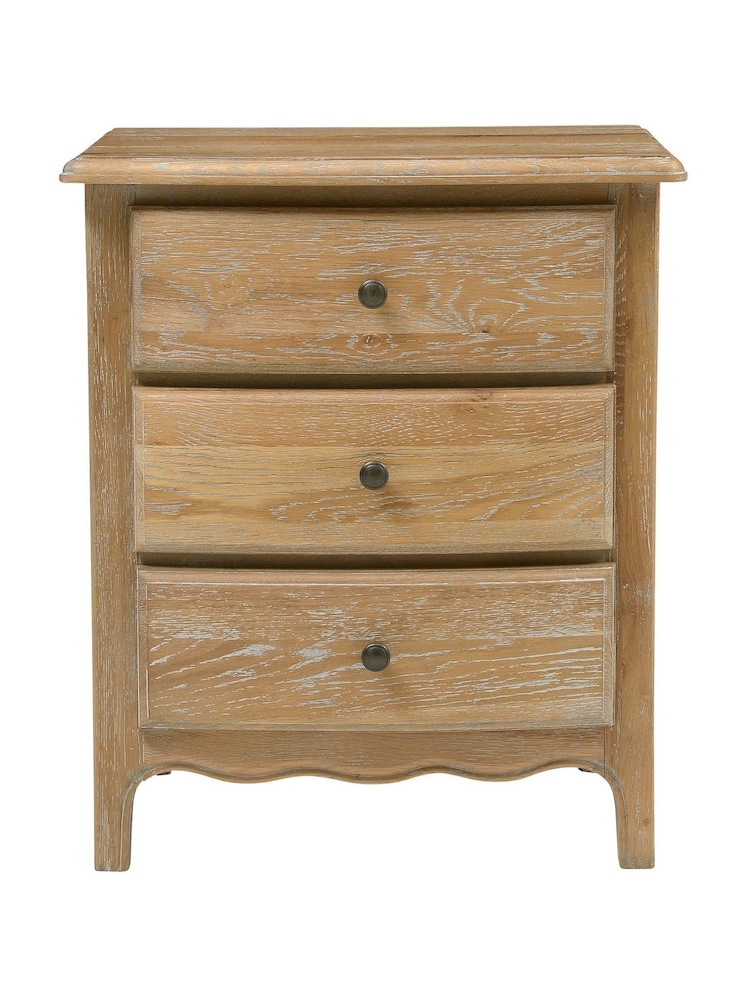 Cotswold Company Limewash Oak Camille Bedside 3 Drawer Table - Image 2 of 4 Cotswold Company Limewash Oak Camille Bedside 3 Drawer Table - Image 2 of 4