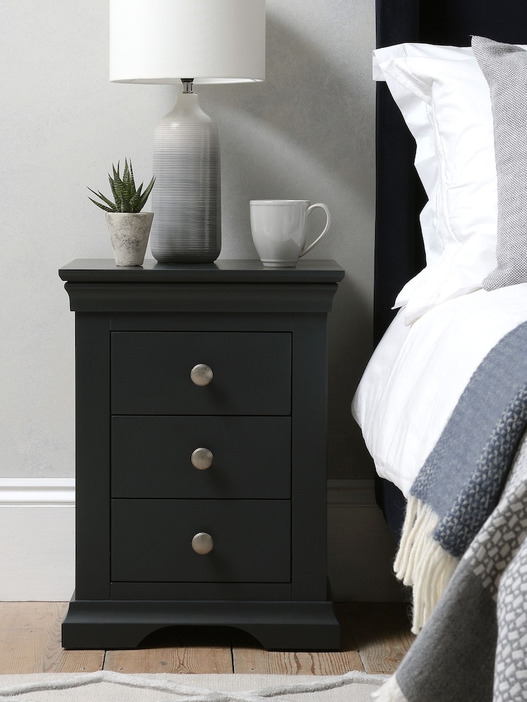 Cotswold Company Dusky Black Chantilly 3 Drawer Bedside Table - Image 1 of 4