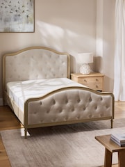 Soft Texture Light Natural Rose Wood Upholstered With Footend Bed Frame - Image 2 of 6