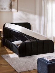 Soft Velvet Black Mia Upholstered Ottoman Storage Bed Frame - Image 2 of 7