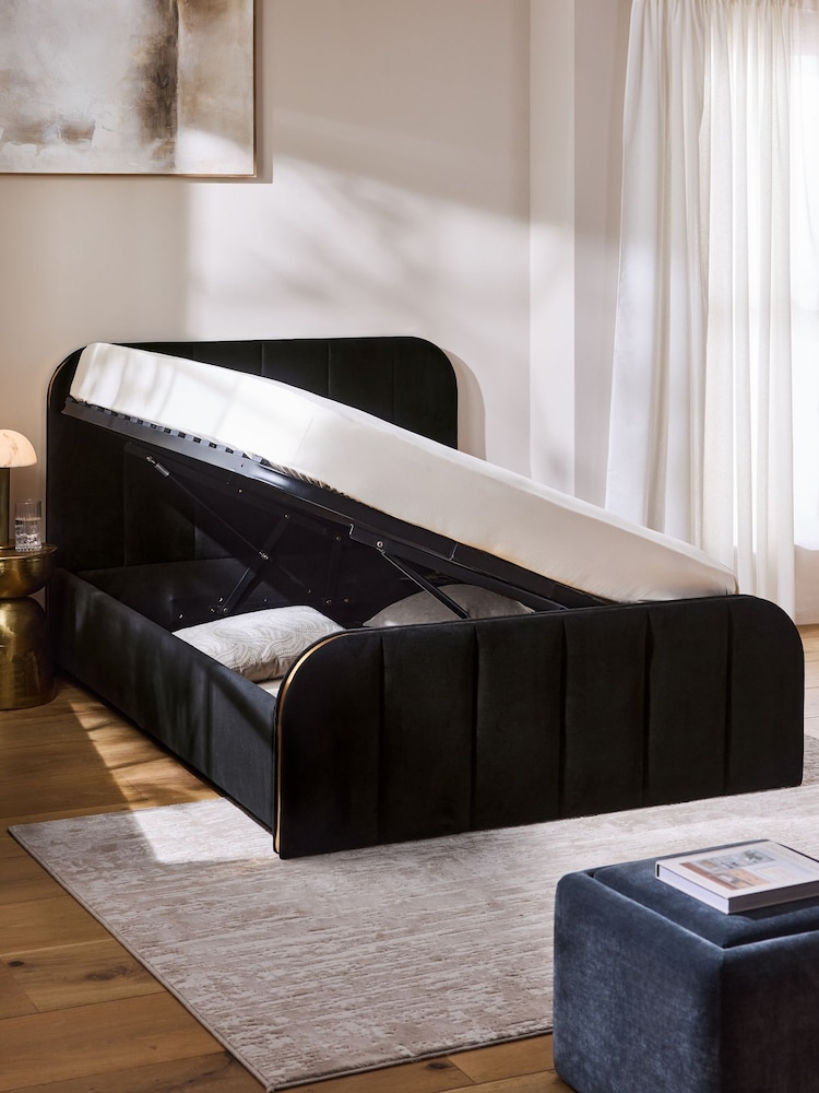 Soft Velvet Black Mia Upholstered Ottoman Storage Bed Frame - Image 2 of 7