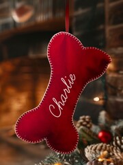 Personalised Felt Dog Bone Christmas Stockings by Jonnys Sister - Image 1 of 3