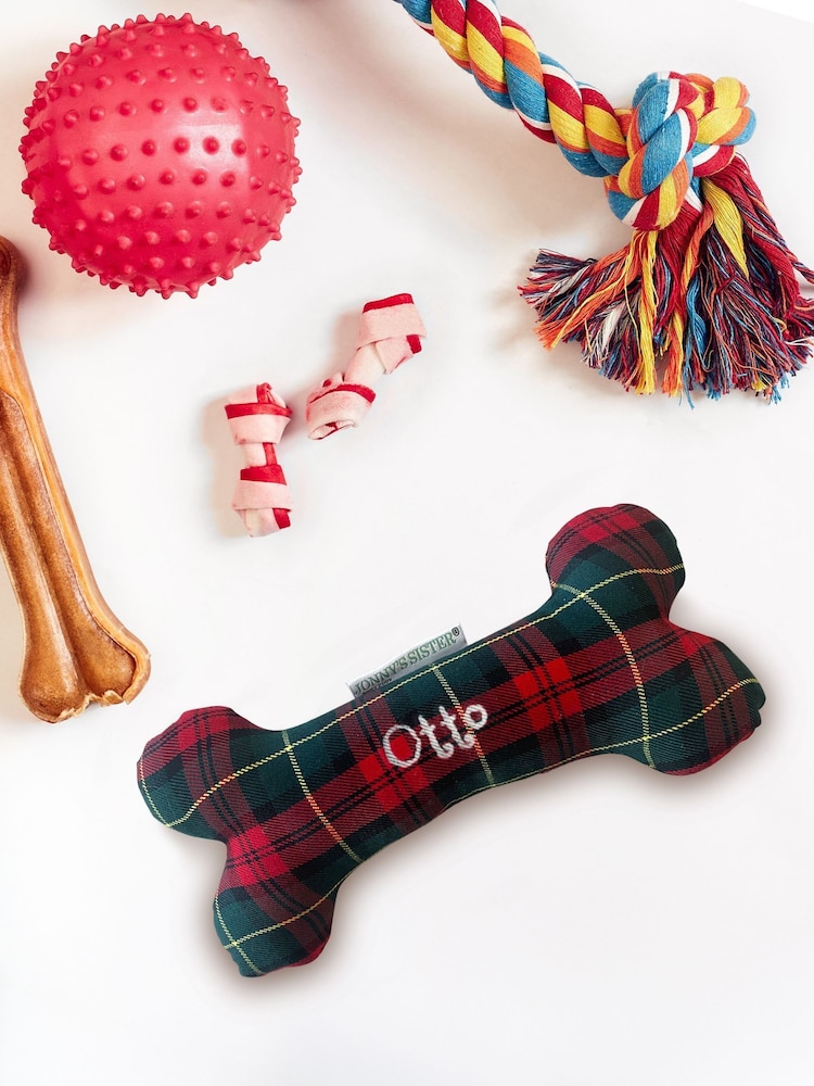 Personalised Christmas Tartan Dog Bone Toy by Jonnys Sister - Image 3 of 3