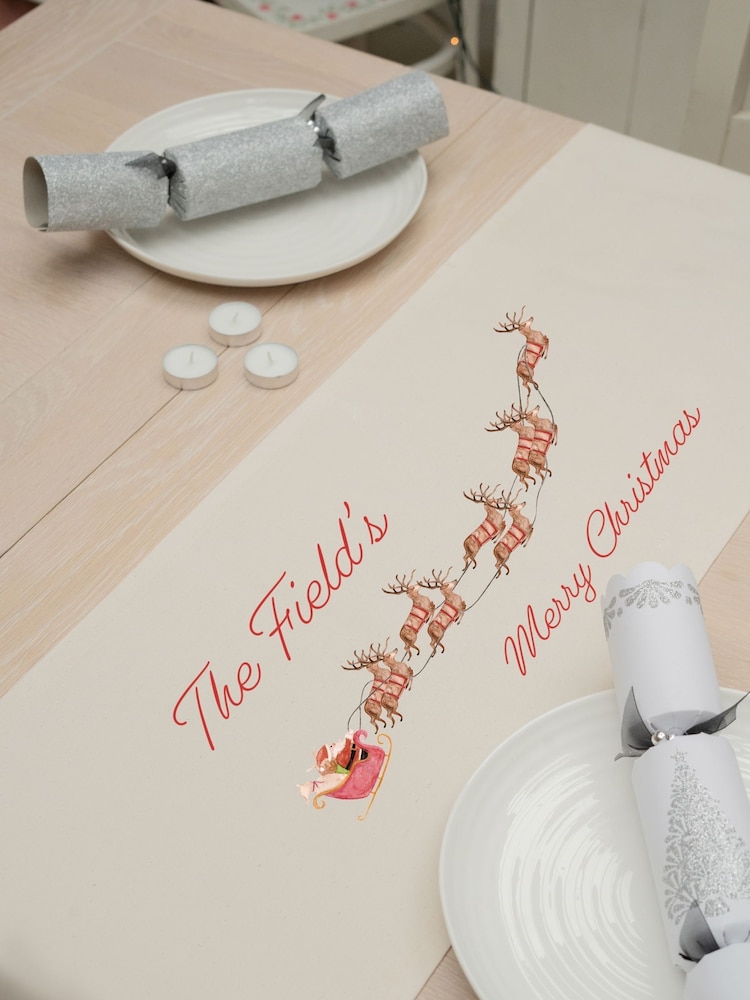 Personalised Vintage Christmas Reindeer 100% Cotton Table Runner by Jonnys Sister - Image 2 of 4