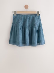 Blue Lace Detail Mini 100% Cotton Skirt - Image 1 of 3