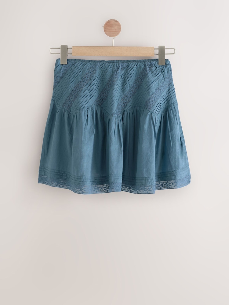 Blue Lace Detail Mini 100% Cotton Skirt - Image 1 of 3