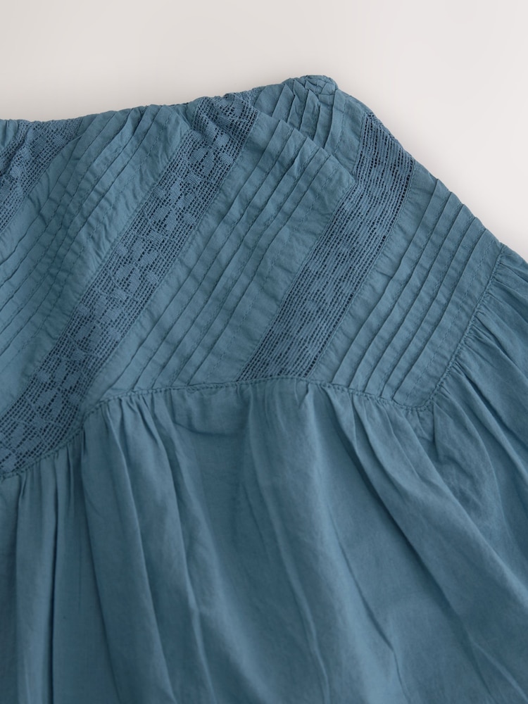 Blue Lace Detail Mini 100% Cotton Skirt - Image 2 of 3