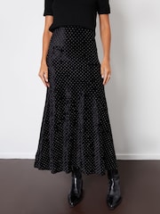 Threadbare Embellished Black Glitter Maxi Velvet Slip Skirt - Image 3 of 5