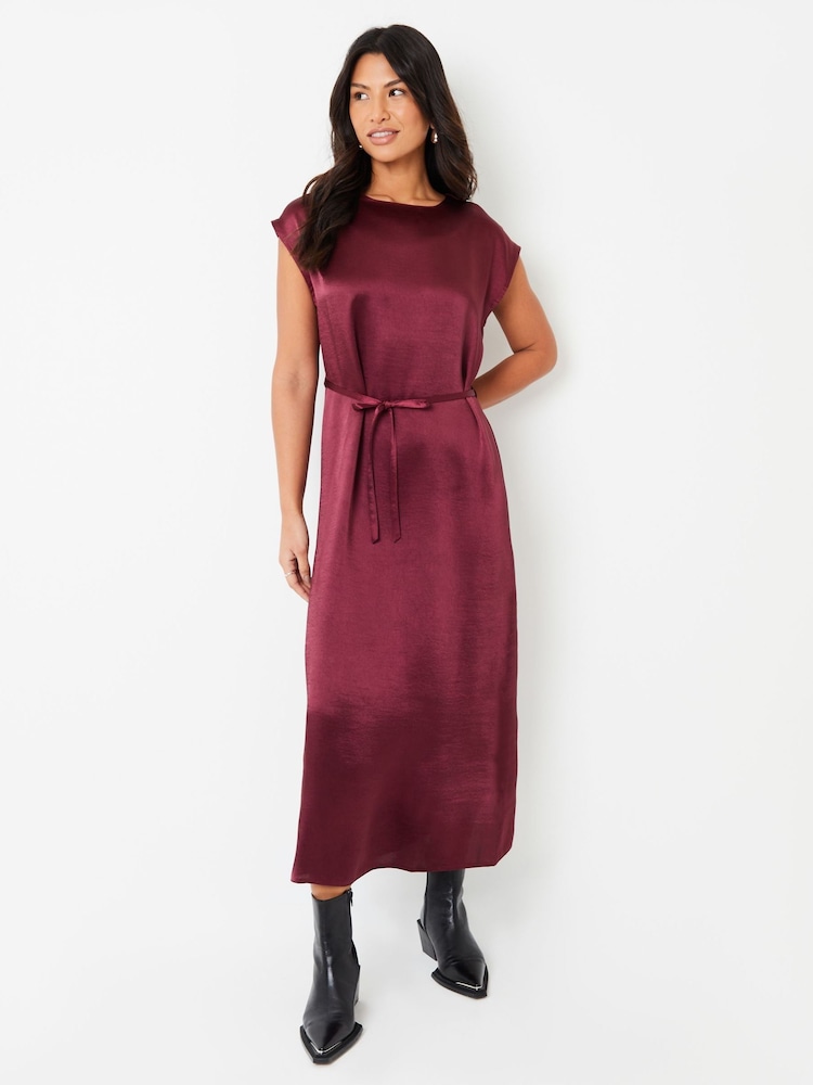 Threadbare Red Belted Satin Column Maxi Dress - Image 1 of 4