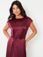 Threadbare Red Belted Satin Column Maxi Dress - Image 2 of 4