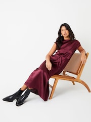 Threadbare Red Belted Satin Column Maxi Dress - Image 4 of 4