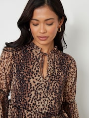 Threadbare Brown Leopard Print Tiered Chiffon Mini Dress - Image 3 of 4