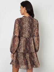 Threadbare Brown Leopard Print Tiered Chiffon Mini Dress - Image 4 of 4