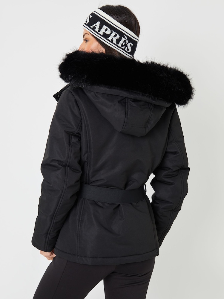 Threadbare Black Belted Padded Ski Jacket - Image 2 of 6