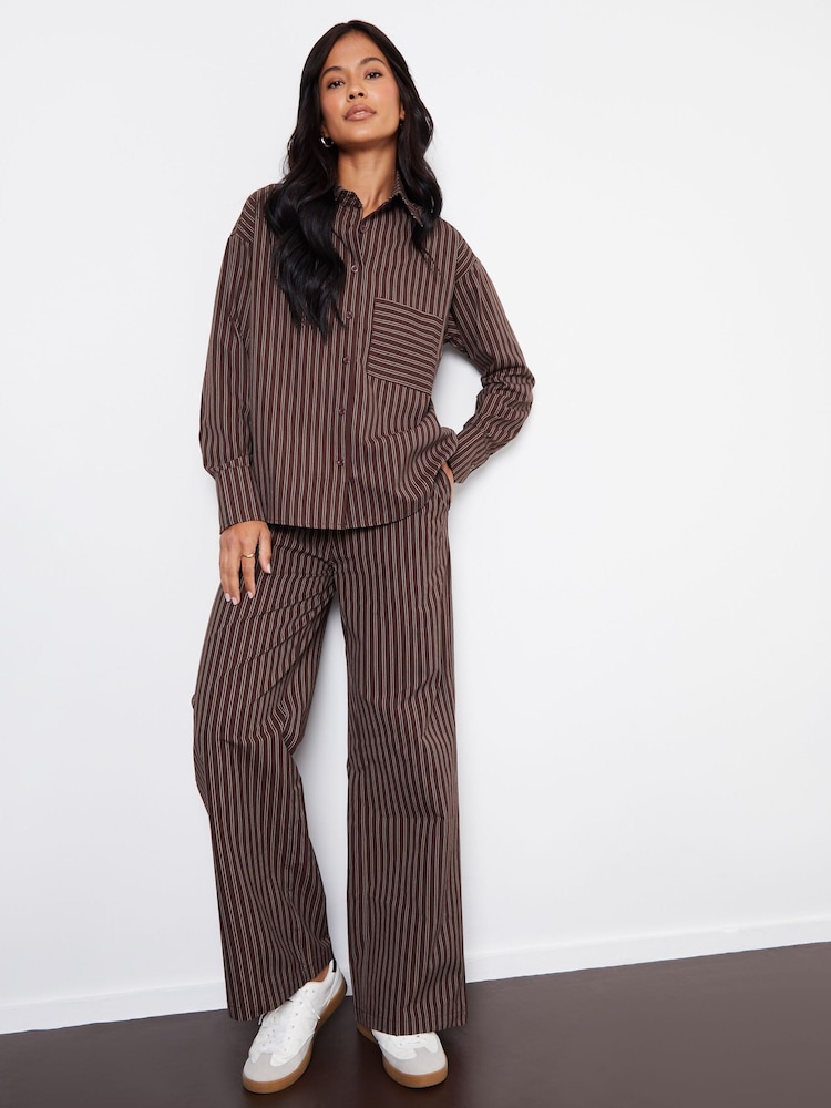 Threadbare Brown Striped Wide Leg Trousers - Image 1 of 4