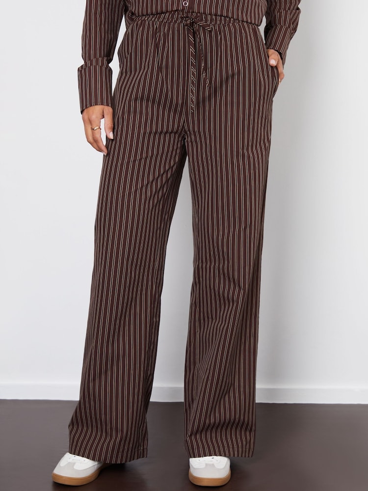Threadbare Brown Striped Wide Leg Trousers - Image 2 of 4