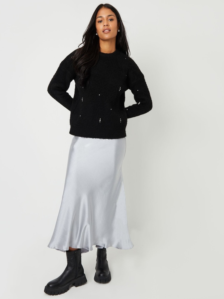 Threadbare Black Diamante Embellished Brushed Knitted Jumper - Image 3 of 5