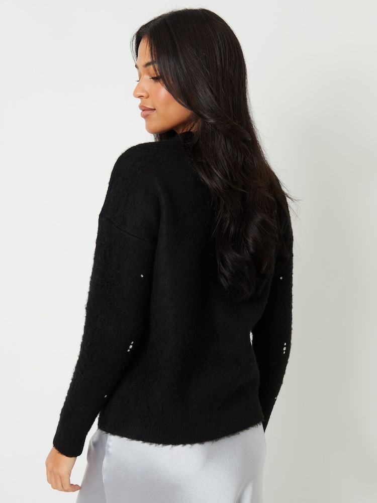 Threadbare Black Diamante Embellished Brushed Knitted Jumper - Image 4 of 5