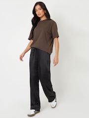 Threadbare Black Leopard Print Wide Leg Satin Trousers - Image 3 of 4