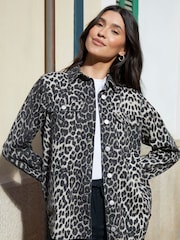 Threadbare Animal Leopard Print Denim 100% Cotton Shacket - Image 1 of 4