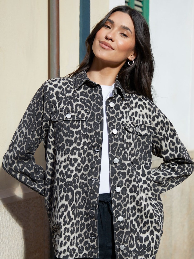 Threadbare Animal Leopard Print Denim 100% Cotton Shacket - Image 1 of 4