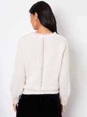 Threadbare White Lace Trim V-Neck Knitted Jumper - Image 3 of 4