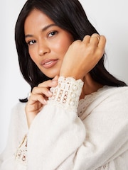 Threadbare White Lace Trim V-Neck Knitted Jumper - Image 4 of 4