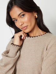 Threadbare Natural Contrast Edge Balloon Sleeve Knitted Jumper - Image 3 of 4