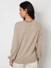 Threadbare Natural Contrast Edge Balloon Sleeve Knitted Jumper - Image 4 of 4