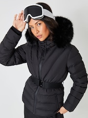 Threadbare Black Belted Puffer Ski Jacket - Image 1 of 5