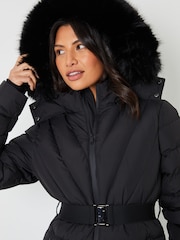 Threadbare Black Belted Puffer Ski Jacket - Image 2 of 5