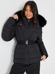 Threadbare Black Belted Puffer Ski Jacket - Image 4 of 5