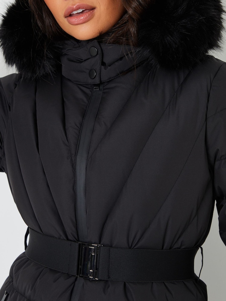 Threadbare Black Belted Puffer Ski Jacket - Image 5 of 5