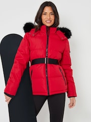 Threadbare Red Belted Padded Ski Jacket - Image 1 of 6