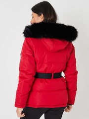 Threadbare Red Belted Padded Ski Jacket - Image 2 of 6