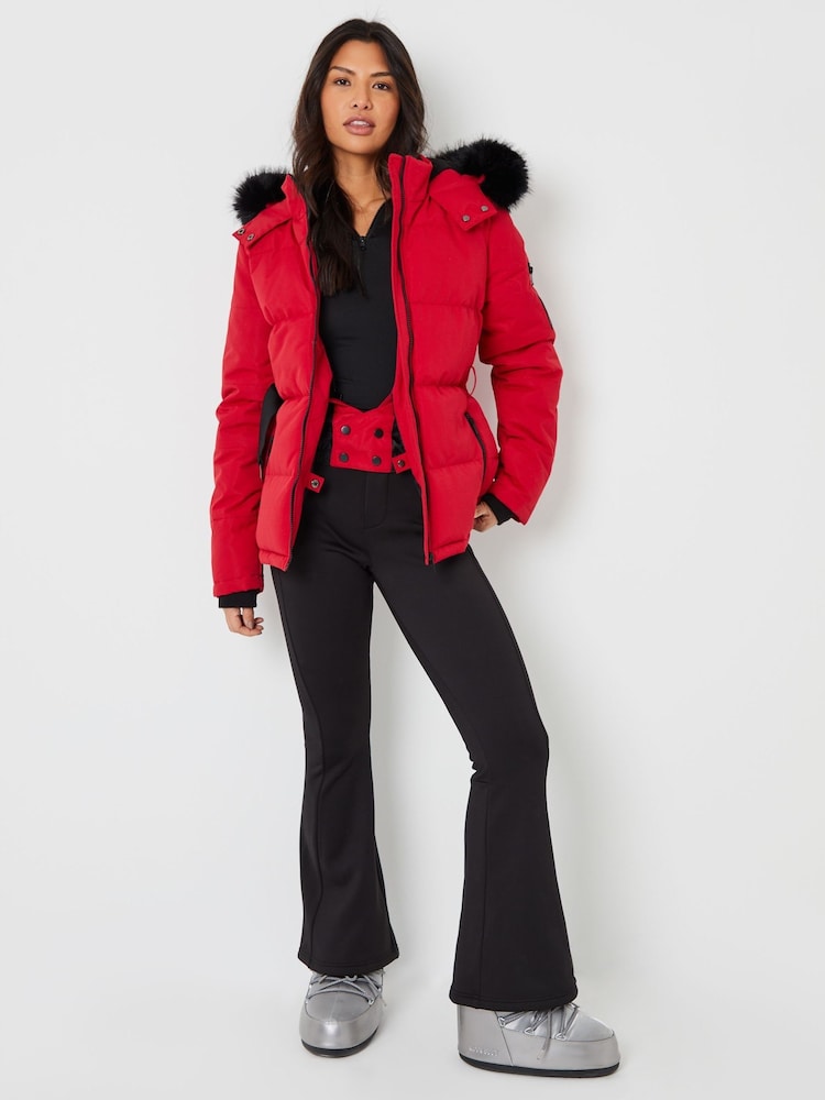 Threadbare Red Belted Padded Ski Jacket - Image 4 of 6