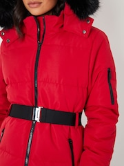 Threadbare Red Belted Padded Ski Jacket - Image 5 of 6